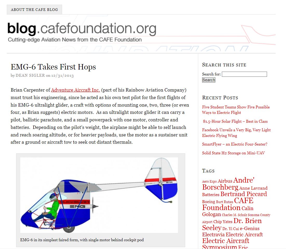 CAFE foundation Blog Article EMG-6 First flights by Dean Sigler