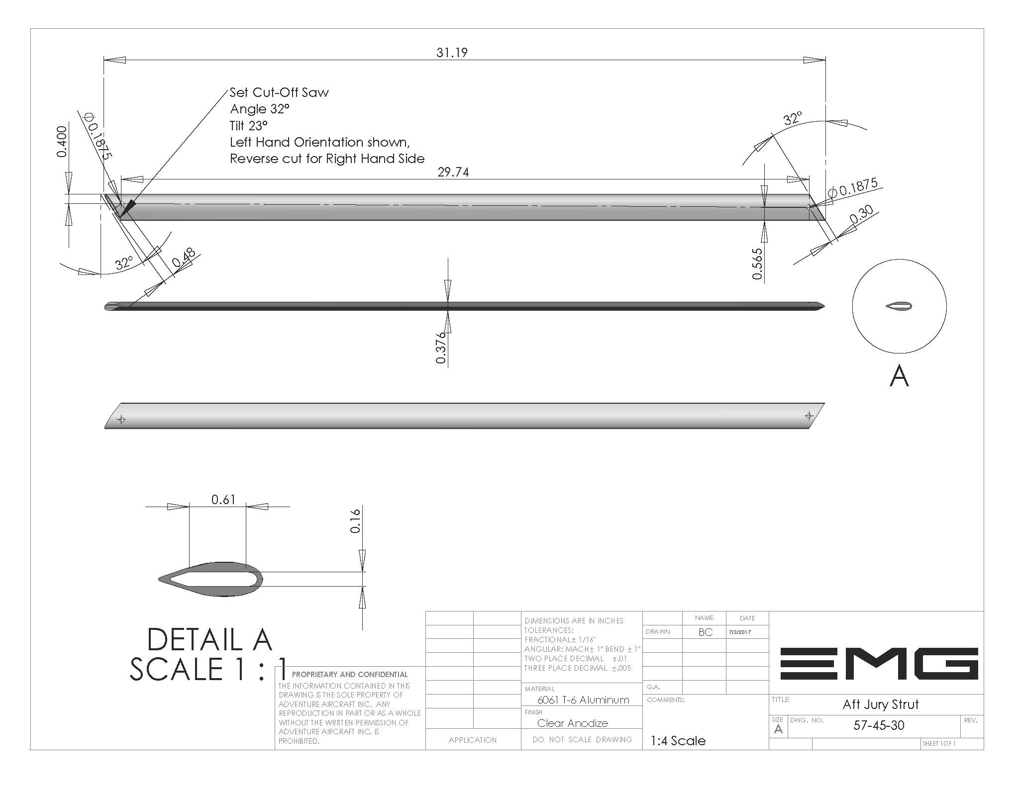 Hangar 7 Rainbow Aviation 574530 Jury Strut Aft Hangar 7